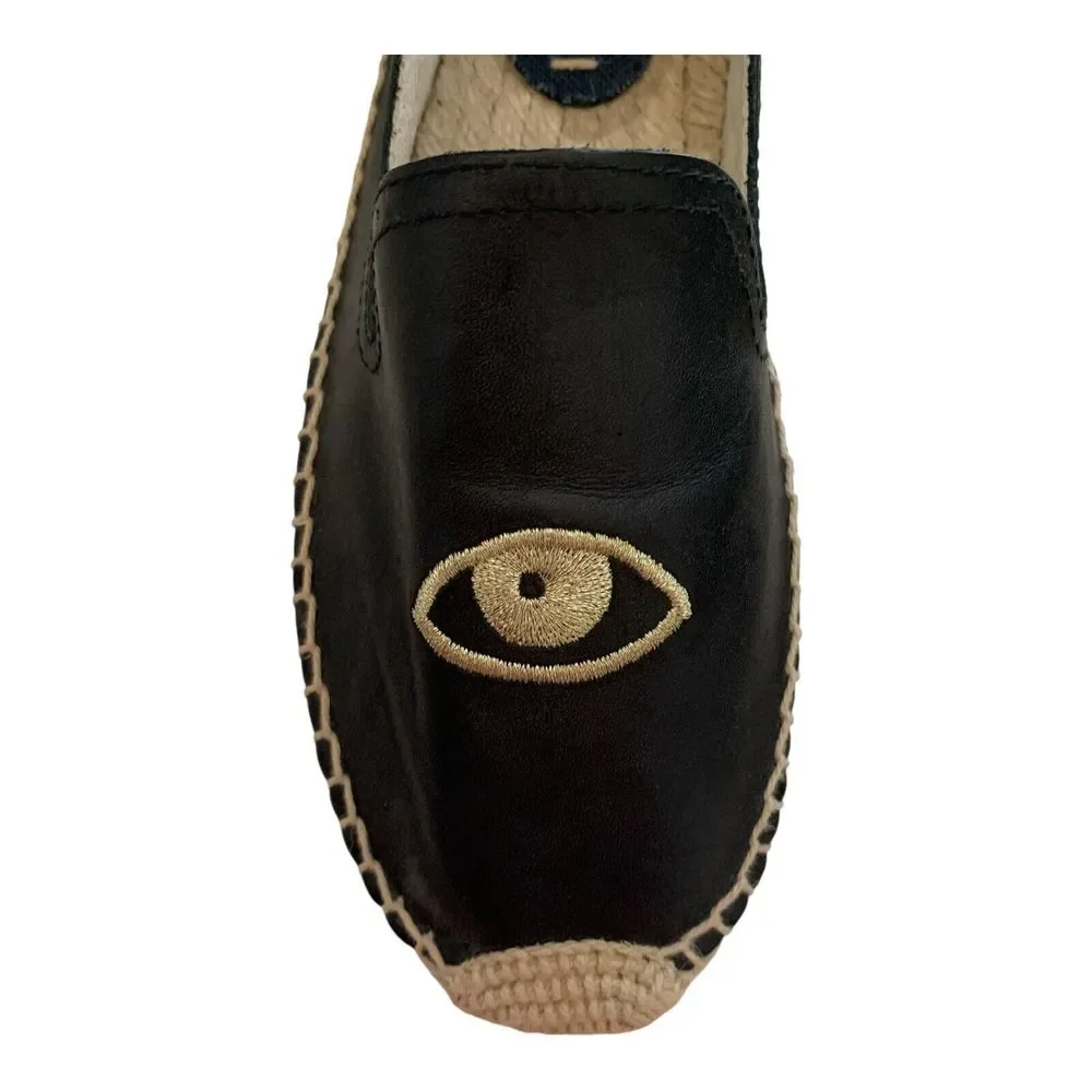 Soludos Winking Eye Espadrilles SZ 6 BlackFlat Jason Polan Canvas Shoes Blinking